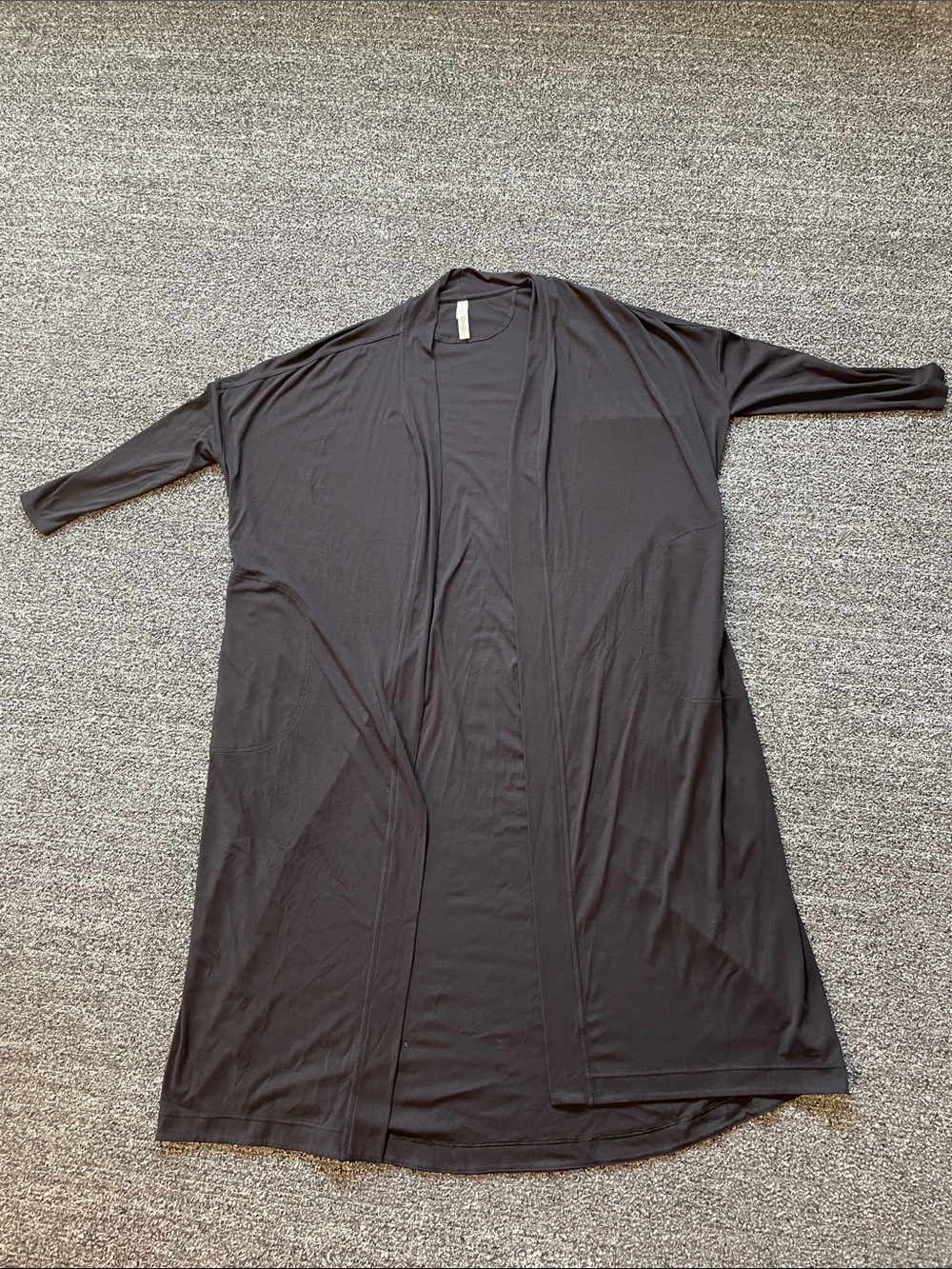 Athleta Black Modal Long Robe Cardigan S/M Open Front Pockets Lounge Travel